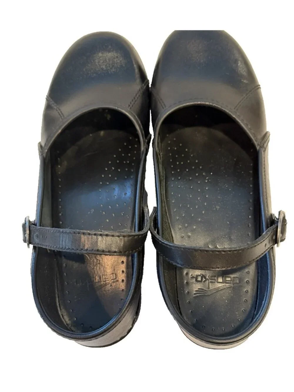 Dansko Women's Black Leather Mary Jane Clog Mules Strap Buckle Comfort Size 41